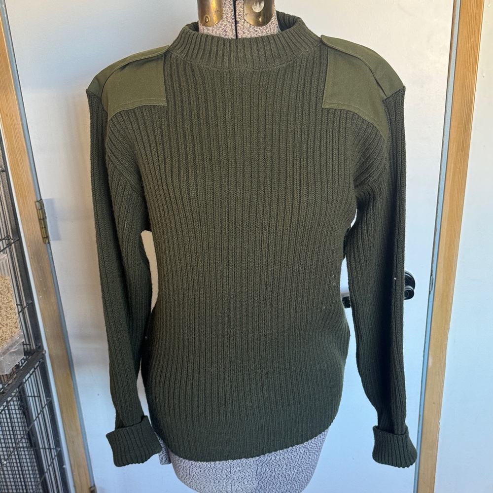Men's Olive Green 100% Wool Ribbed Sweater